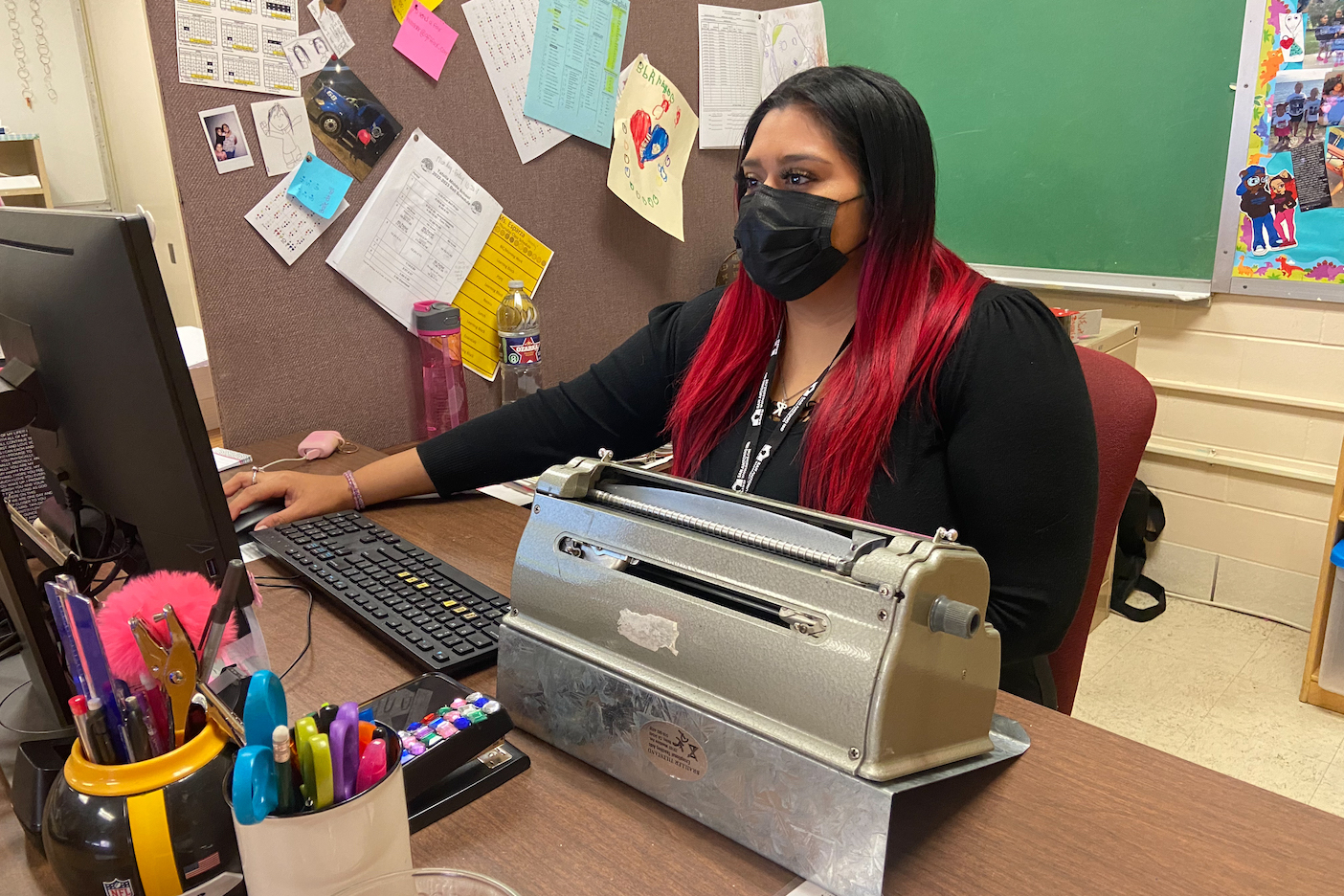 Braille transcriber with Perkins Brailler