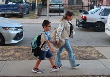 students walking to school