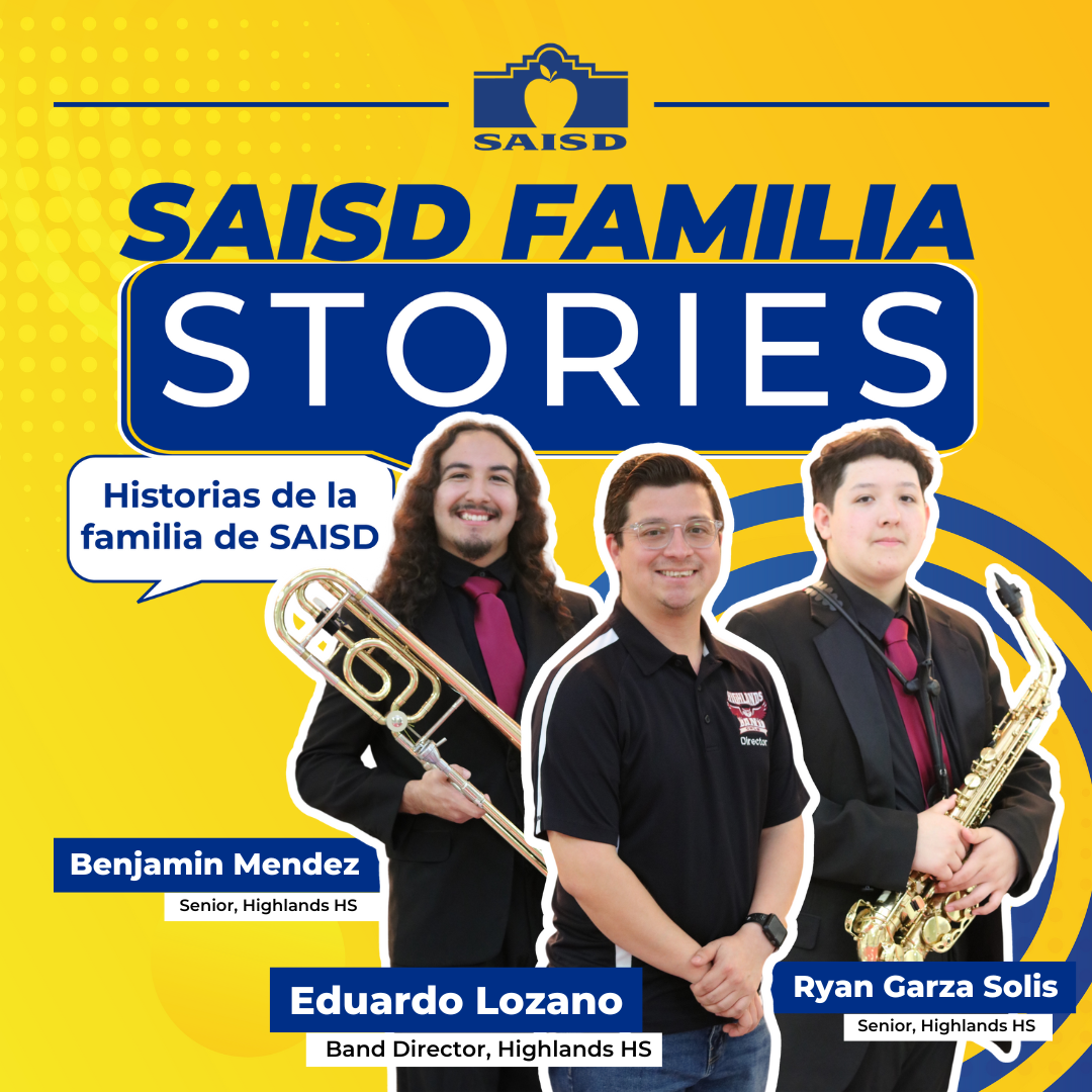 Band director with two students holding instruments