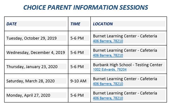 Choice Parent Information Sessions