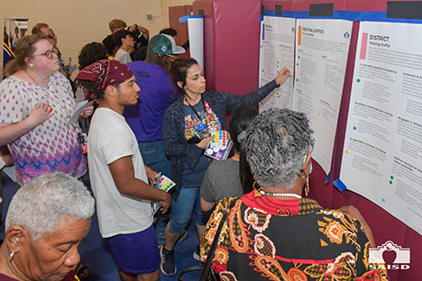 students looking at a chart