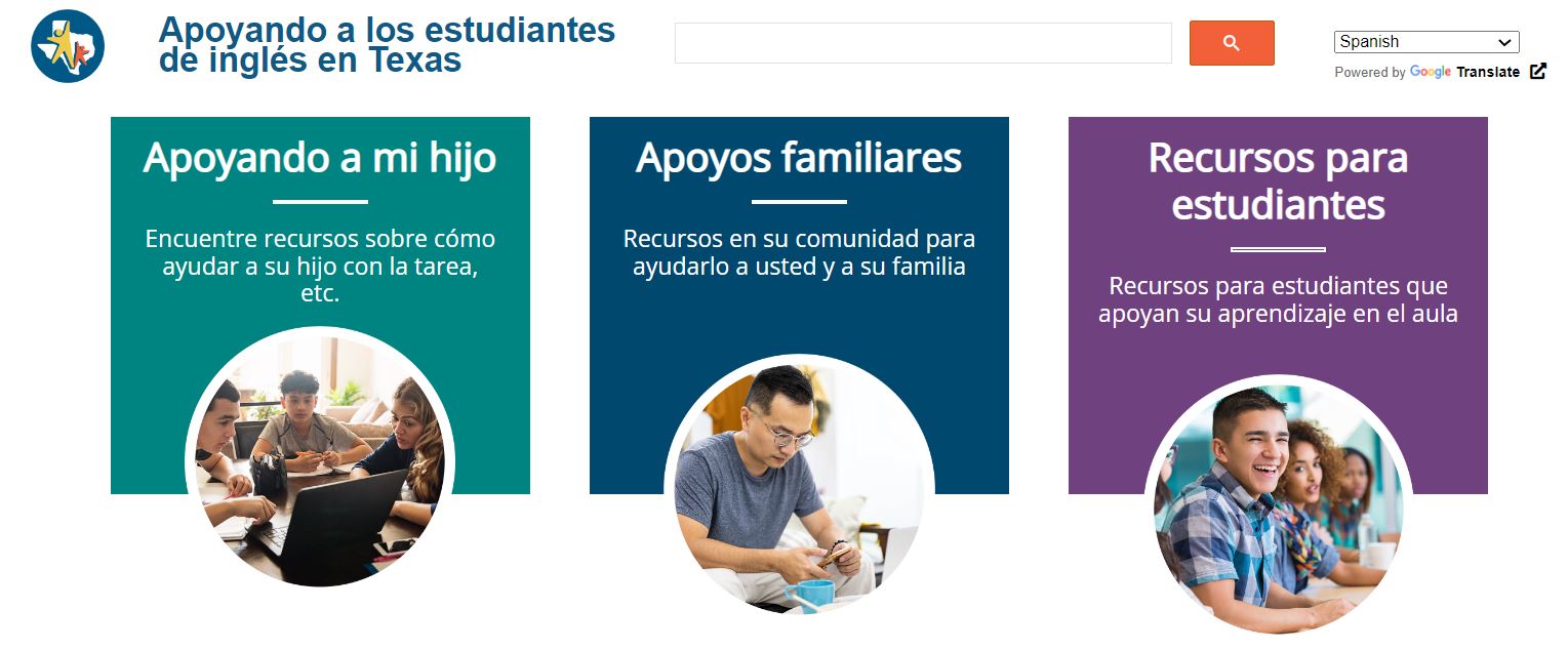 Image of txel.org landing page a TEA state resource for families to support students in Texas