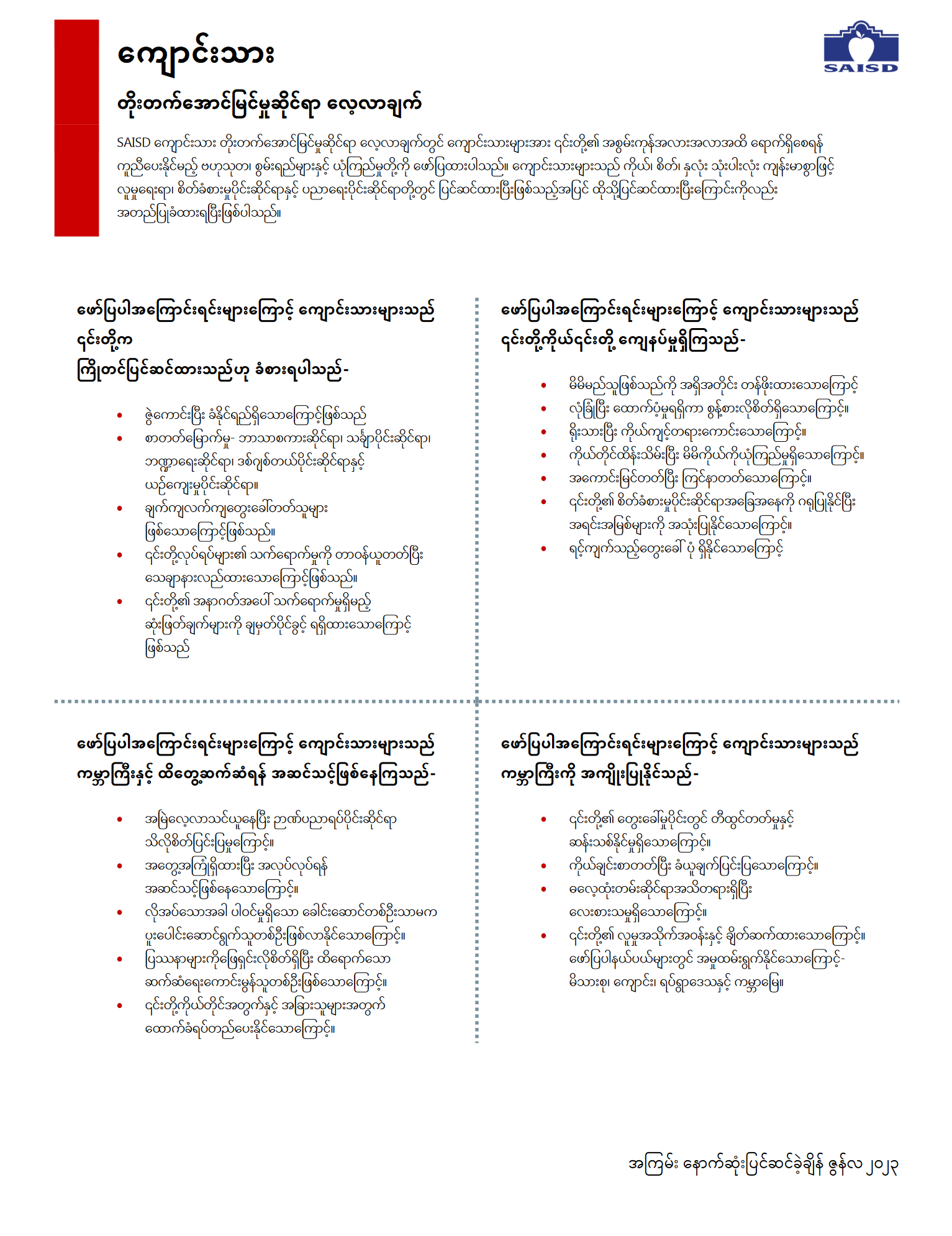 Burmese thriving profile