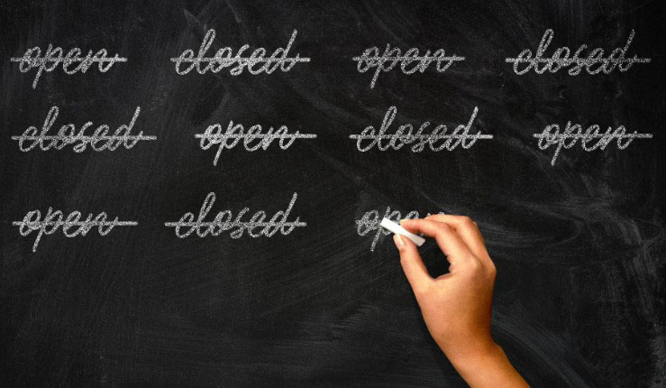 Chalk board with the words open and closed on it