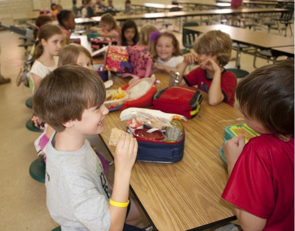 Students in a school cafeteria