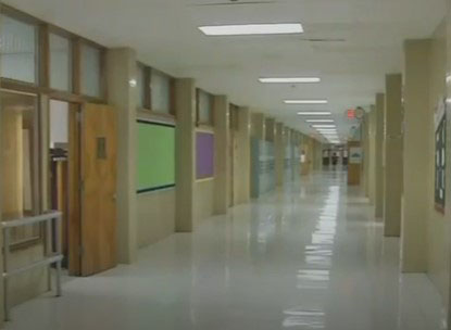 Empty school hallway