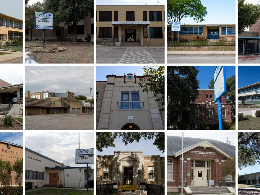 Photos of the exteriors of schools