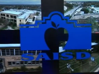 SAISD logo in front of pictures of SAISD campuses