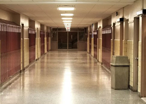 An empty school hallway