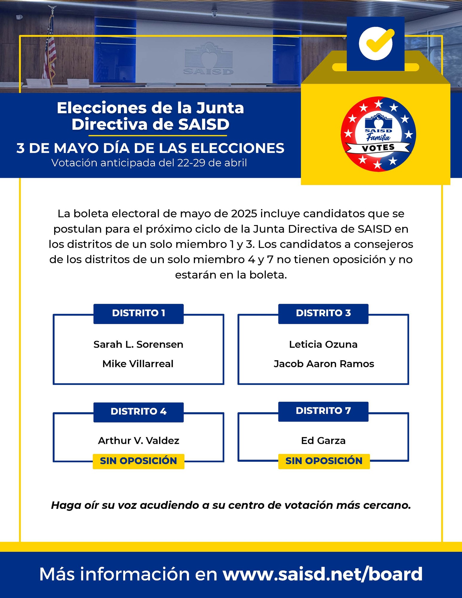Elecciones de la Junta Directiva de SAISD